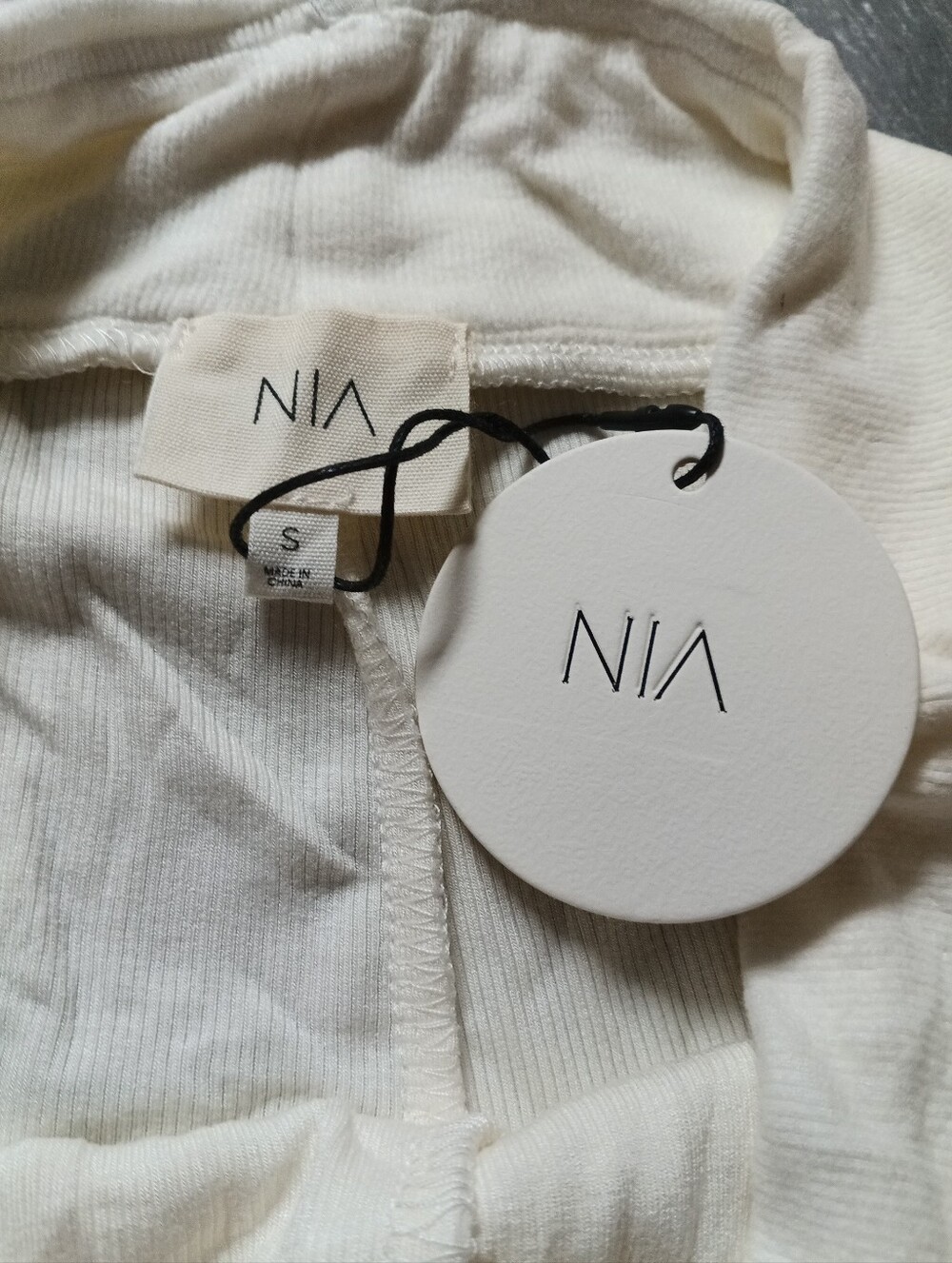 NIA  NWT Ribbed Knit Lounge Shorts Cream Size Small Drawstring Tie - Picture 3 of 5